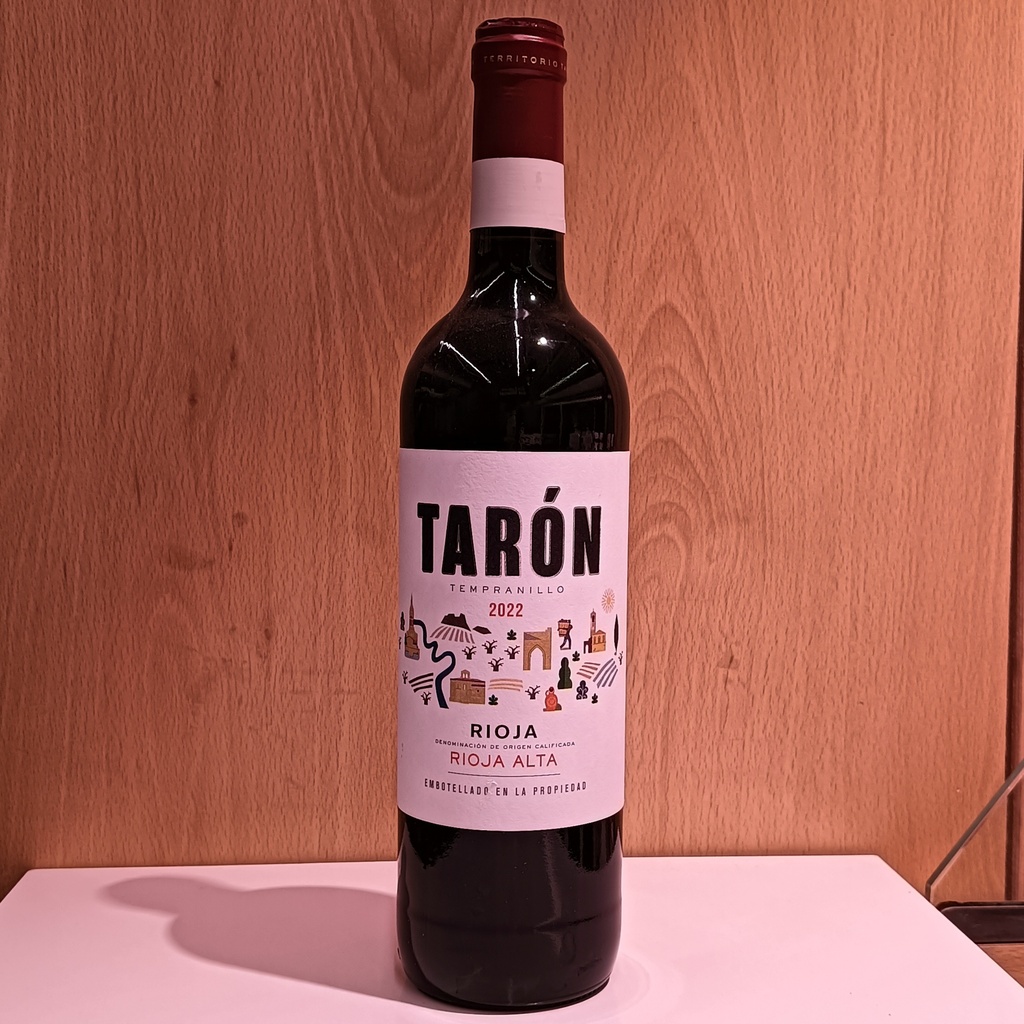 Vi Taron negre - D.O: Rioja Alta. Fruita vermella i una nota mineral. Boca fructosa amb bona estructura i llarg post-gust.